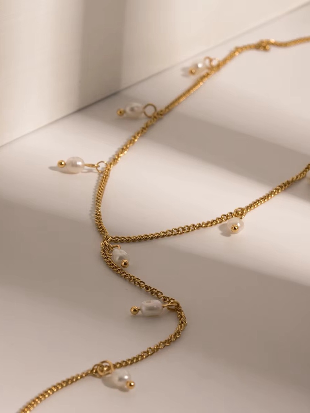 18K Gold Plated Freshwater Pearl Lariat Drop Necklace - Picture 3 of 9